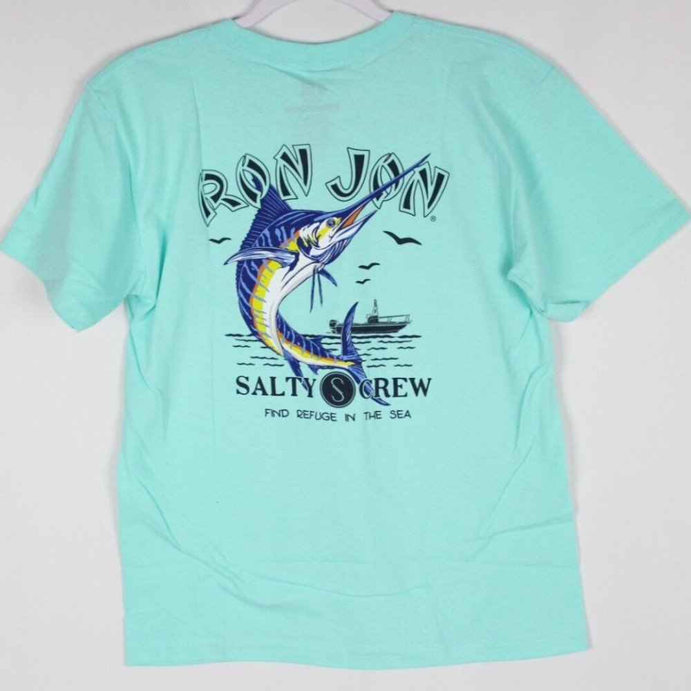Salty Crew Ron Jon Kids Bill Me Tee Short Sleeve T Shirt Size Medium Sea Foam